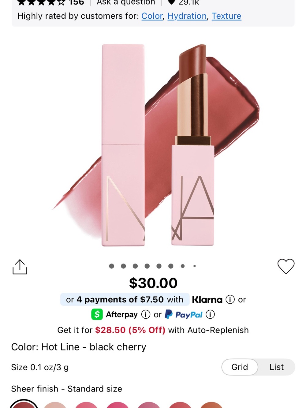 NARS Hot Line Lipstick — Pink Case with Deep Cherry Shade